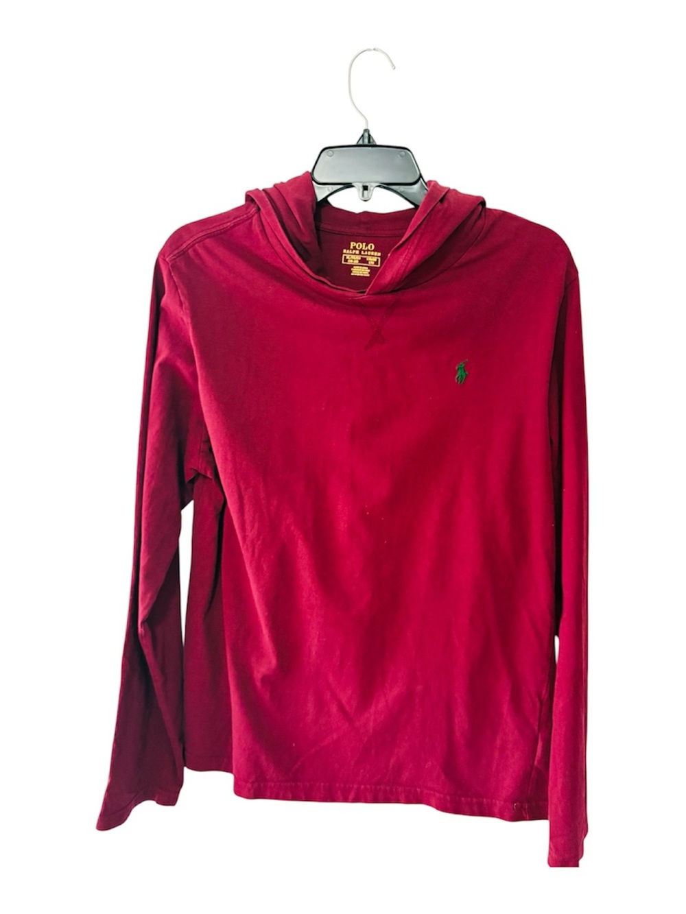 Polo by Ralph Lauren Boys Red Hooded Long Sleeve Shirt with Green Pony